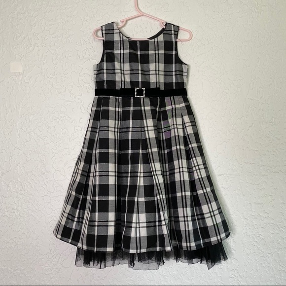 Girls Plaid Black/white fit flare Dress & cardigan Size 4 - Picture 8 of 12